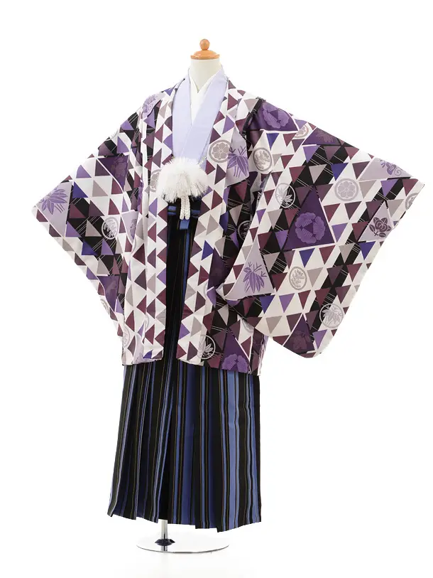 小学校 卒業式 男の子 袴 Z033 ﾊﾟｰﾌﾟﾙ しゃれ紋×ｸﾞﾚｰ袴 | 着物