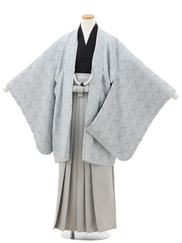 かんたん着付小学生 卒業式 袴 男児Z692 グレー幾何学×グレー