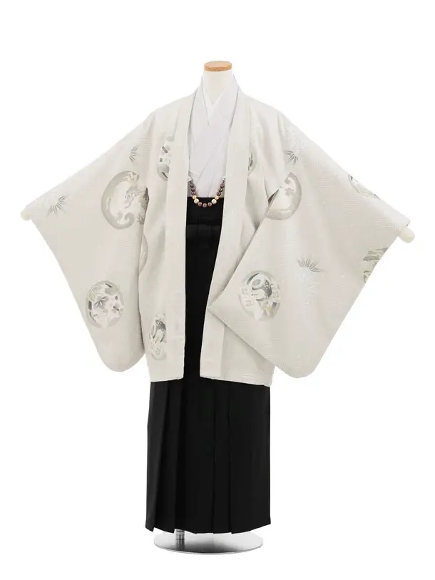 かんたん着付小学生男児袴ﾚﾝﾀﾙZ730 ベージュ丸紋龍×黒