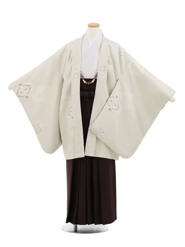 かんたん着付小学生男児袴ﾚﾝﾀﾙZ733 ベージュ向鶴×茶