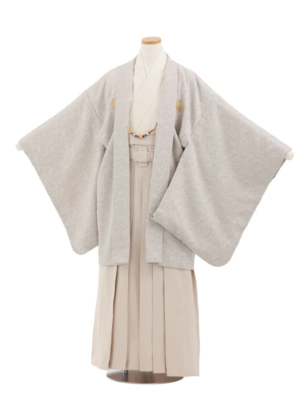 かんたん着付小学生男児袴ﾚﾝﾀﾙZ734 ベージュラメしゃれ紋×ベージュ縞