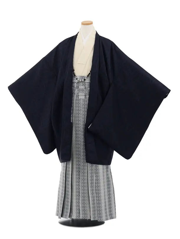かんたん着付小学生男児袴ﾚﾝﾀﾙZ740 濃紺七宝×シルバーストライプ
