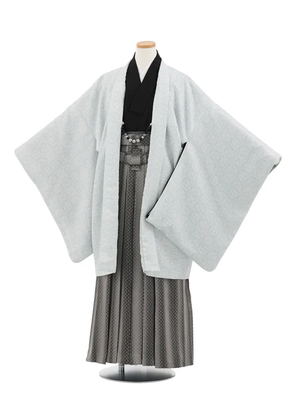 かんたん着付小学生男児袴ﾚﾝﾀﾙZ742 グレー花菱×グレーストライプ