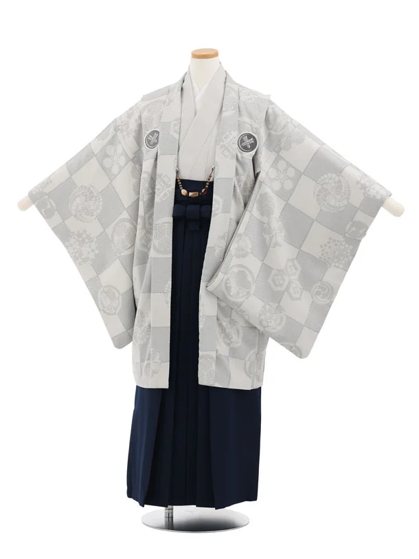 ｼﾞｭﾆｱ袴男児Z744 華徒然 グレー市松しゃれ紋×紺袴