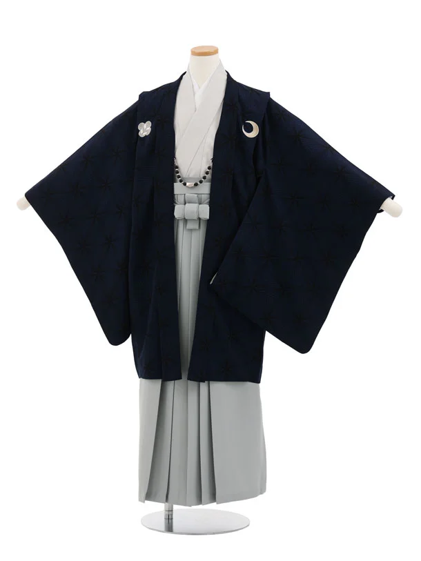 ｼﾞｭﾆｱ袴男児Z746 JAPANSTYLE 紺地麻の葉しゃれ紋×グレー