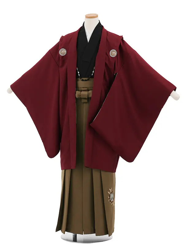 小学生男児袴ﾚﾝﾀﾙZ765 小町Kids エンジ紋付×モカブラウン