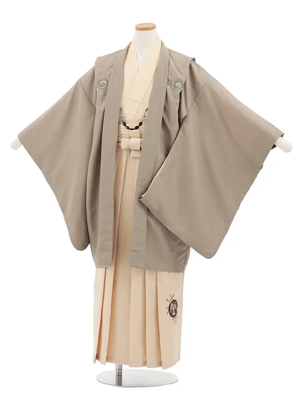 小学生男児袴ﾚﾝﾀﾙZ767 小町Kids モカベージュ紋付×クリーム