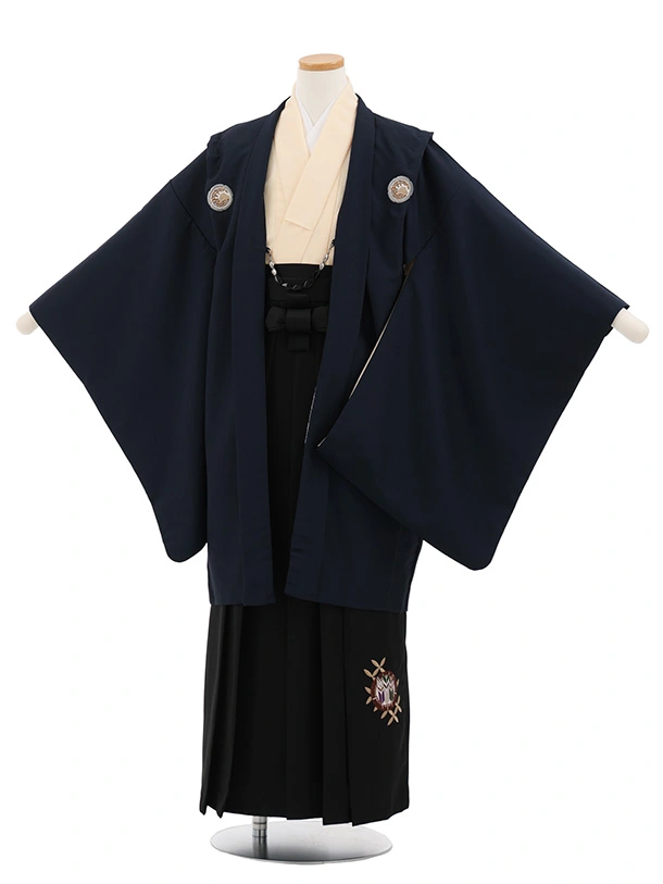 小学生男児袴ﾚﾝﾀﾙZ768 小町Kids 紺紋付×黒