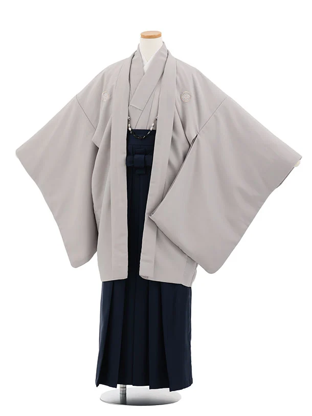 かんたん着付小学生男児袴ﾚﾝﾀﾙZ774 グレー紋付×紺