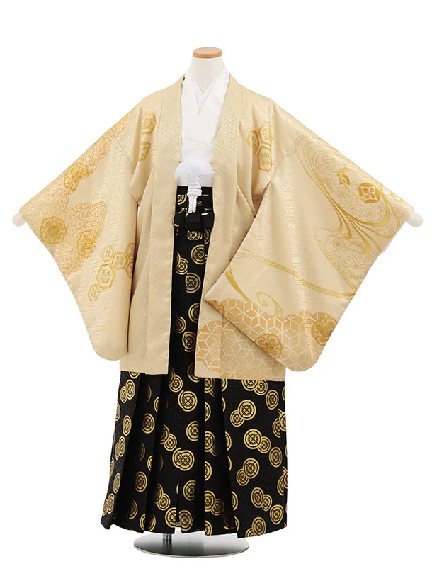 小学生男児袴ﾚﾝﾀﾙZ890  イエローゴールド流水×黒金
