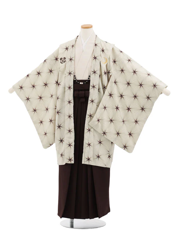かんたん着付Z913 JAPANSTYLE ﾍﾞｰｼﾞｭ麻の葉しゃれ紋×ｸﾞﾚｰ