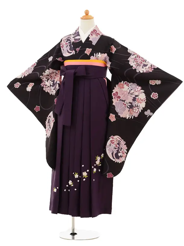 小学生卒業式袴レンタル（女の子）9206 紫地流水花丸 | 着物