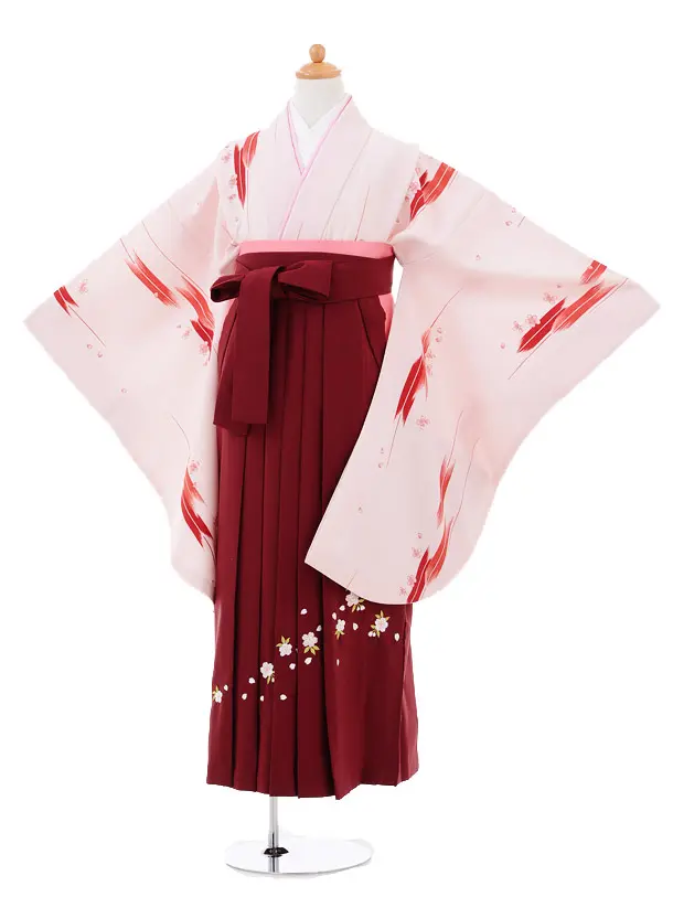 小学生卒業式袴レンタル（女の子）9302 ﾋﾟﾝｸ矢絣×ｴﾝｼﾞ袴 | 着物