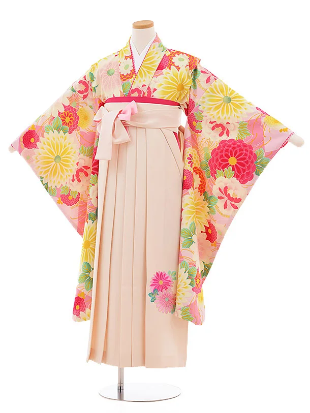 小学生卒業式袴レンタル9495SISTERJENNIﾋﾟﾝｸ花×ｸﾘｰﾑ色袴 | 着物