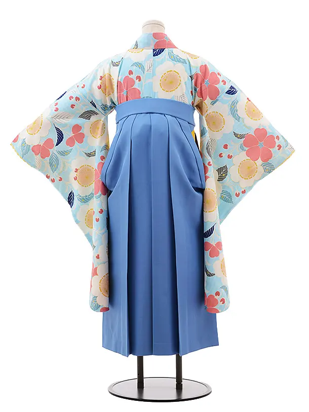 小学生 卒業式 袴 女児 9912 ﾎﾟﾝﾎﾟﾈｯﾄ 水色 花×水色袴 | 着物