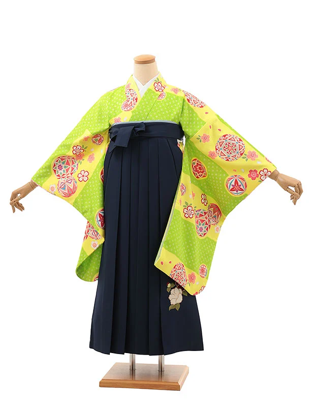 小学生卒業式略式袴(女の子) Z629 ビビットグリーン鞠×紺椿