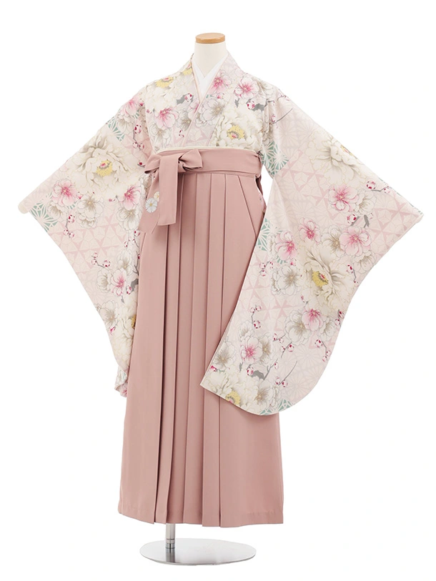 小学生卒業式かんたん袴 Z806 ジャパンスタイル淡パープル花×モーヴ