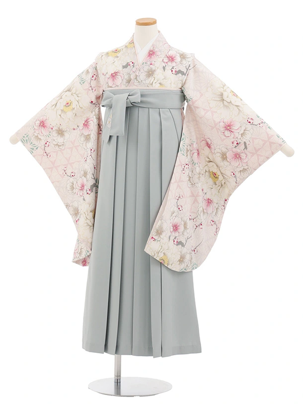 小学生卒業式かんたん袴 Z812 ジャパンスタイル淡パープル花×モーヴ