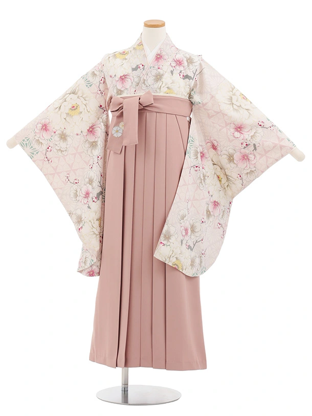 小学生卒業式かんたん袴 Z812 ジャパンスタイル淡パープル花×モーヴ