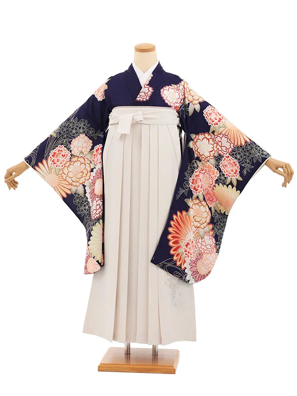 小学生卒業式かんたん袴(女の子) Z856 パープル古典花×アイボリー