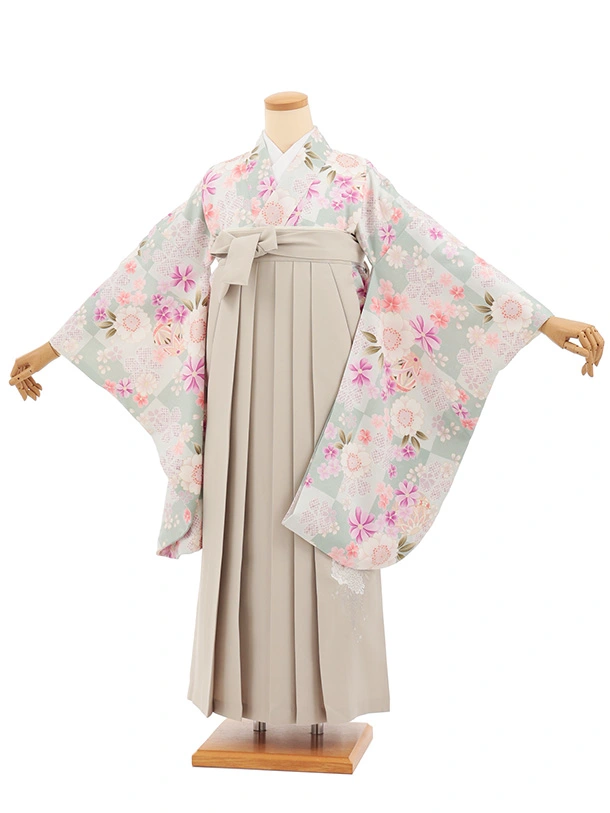 小学生卒業式かんたん袴(女の子) Z908 ﾍﾟｰﾙﾐﾝﾄ桜×ベージュ