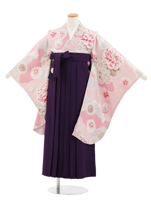 小学生かんたん袴 Z999 JAPANSTYLE ピンク雲取り花×パープル | 着物