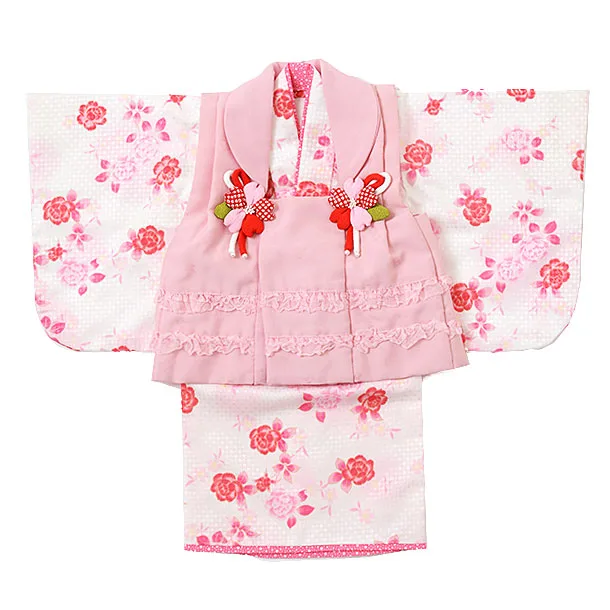 女児ベビー着物 0037 ﾋﾟﾝｸ×白地 ﾊﾞﾗｾﾊﾟﾚｰﾄ | 着物レンタルの京都かしい