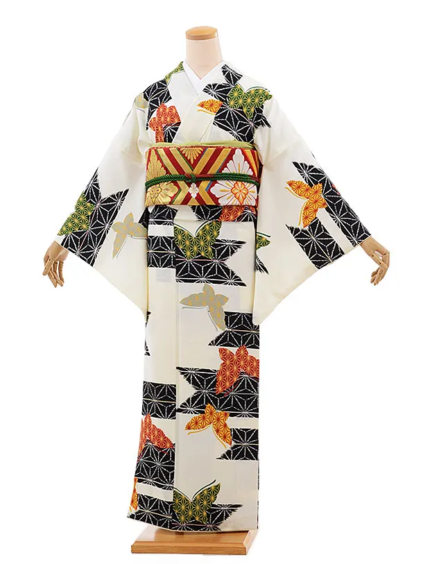 小紋　着物　フルセット　鳥　モノトーン　白黒　ポリ　B1 小紋 着物 フルセット 鳥 モノトーン 白黒 ポリ B1