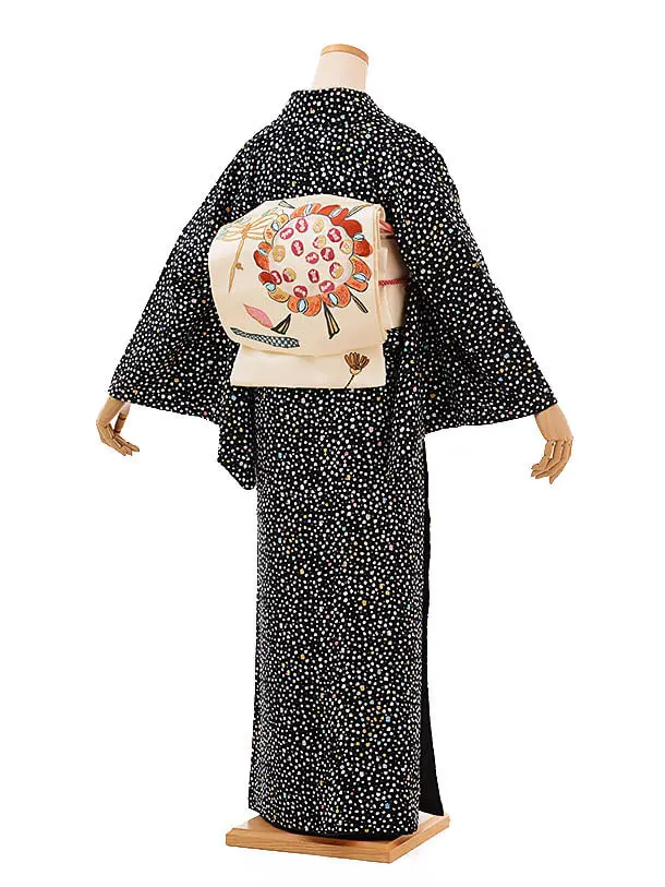 【ツモリチサト】半幅帯 黒とカラシと猫刺繍 😺❤️ 小さい猫ちゃん刺繍その40 シャーする黒猫ちゃん