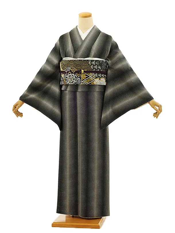 小紋1059 黒地 乱菊(化繊) | 着物レンタルの京都かしいしょう