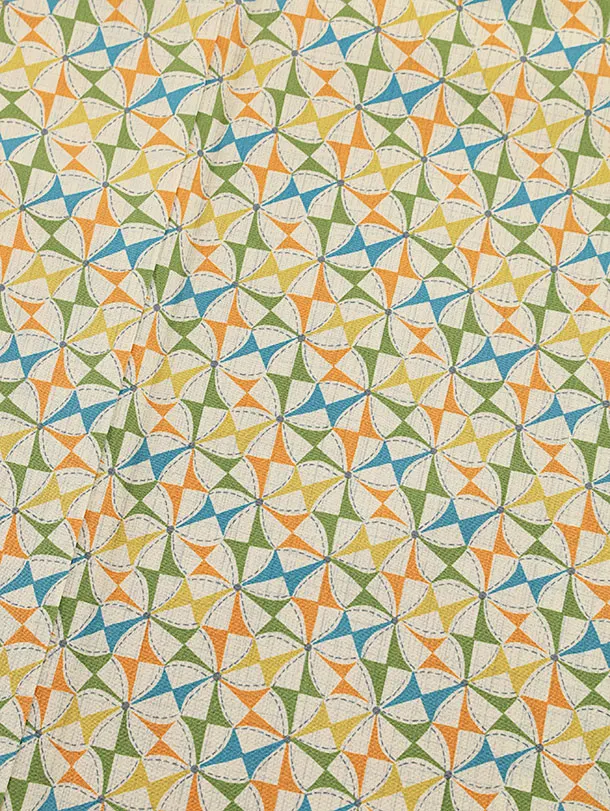 小紋1051 アイボリーブルーオレンジ 風車(正絹) | 着物レンタルの京都