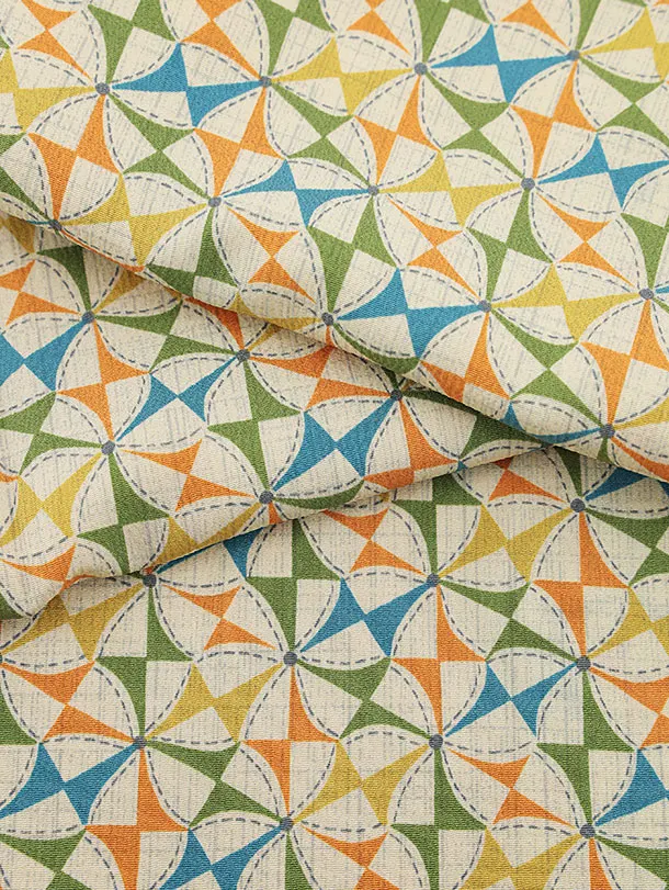 小紋1051 アイボリーブルーオレンジ 風車(正絹) | 着物レンタルの京都