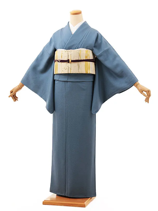 色無地フルセット　着物　正絹　作家物　二代目　清次郎　グレー　裾地紋模様　k4 正絹色無地レンタル】 10082 灰紫地紋正絹色無地 袋帯フル