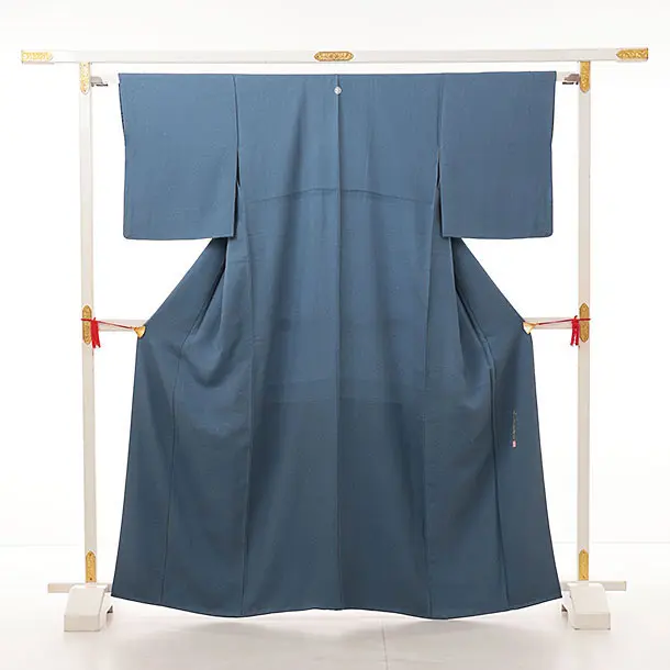 色無地t1145 一ツ紋ブルーグレー | 着物レンタルの京都かしいしょう