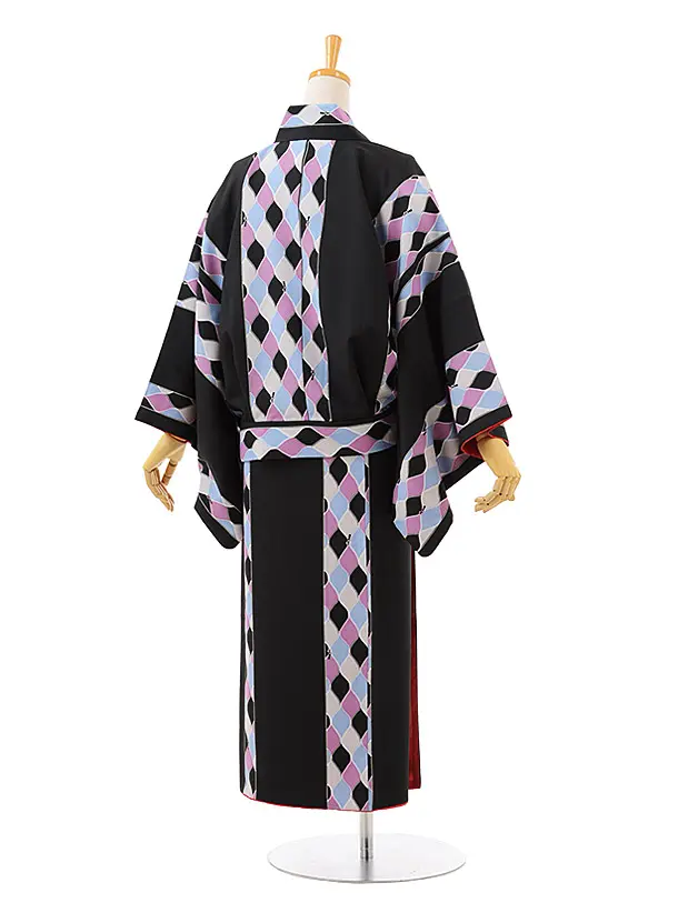 新品未着用☆二部式の着物　黒地紫色の花唐草紋様☆ kyoto-muromachi-st_t2k1428-16