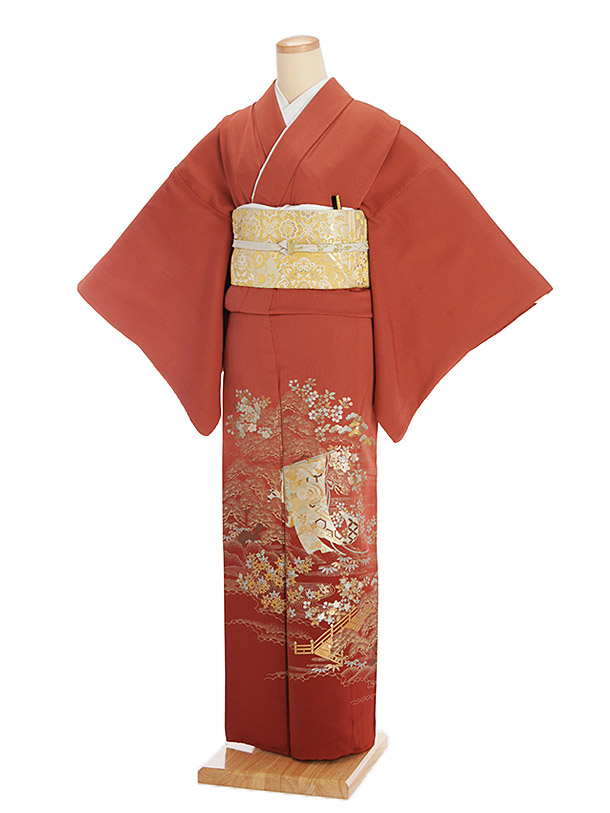 色留袖レンタル418薄あずき色地金彩柄 | 着物レンタルの京都かしいしょう