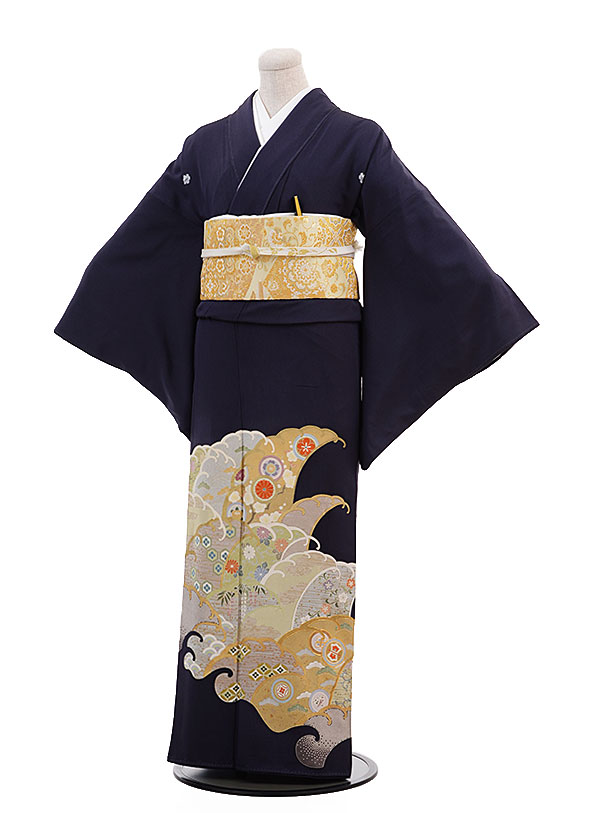 色留袖レンタル 722 ｼﾞｬﾊﾟﾝｽﾀｲﾙ 濃紺 のしに貝桶 | 着物レンタルの京都 