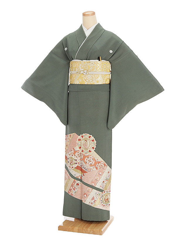 色留袖レンタル627老竹色裏鏡鳳凰 | 着物レンタルの京都かしいしょう