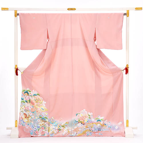 色留袖レンタルｻｰﾓﾝﾋﾟﾝｸ花づくし   着物レンタルの京都かしいしょう