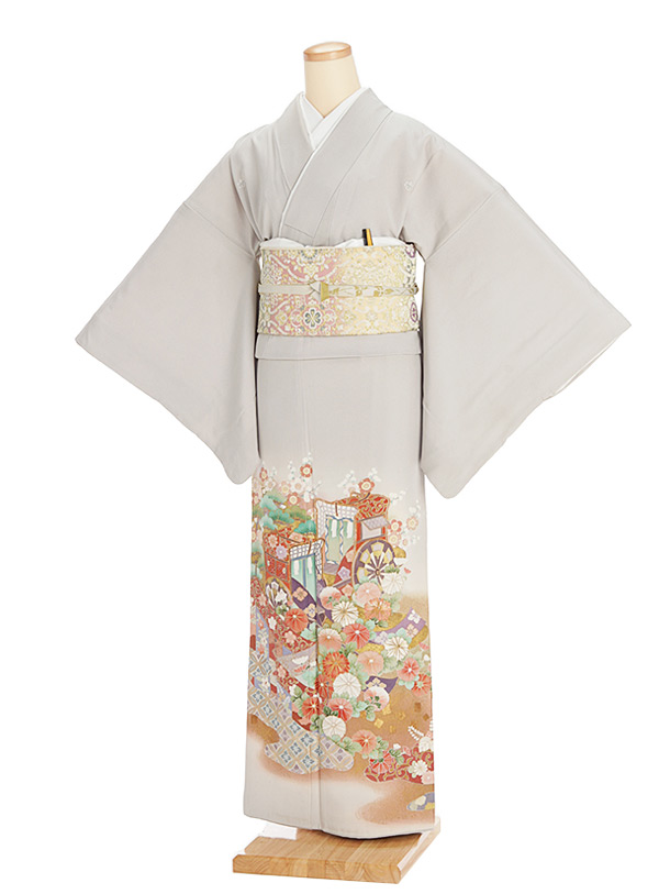 色留袖レンタル667ｸﾞﾚｰ地花丸観世水 | 着物レンタルの京都かしいしょう