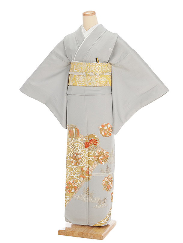 色留袖レンタル667ｸﾞﾚｰ地花丸観世水 | 着物レンタルの京都かしいしょう