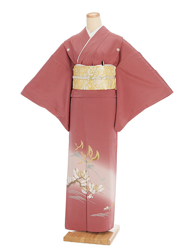 色留袖レンタル670退紅色松竹梅鶴 | 着物レンタルの京都かしいしょう