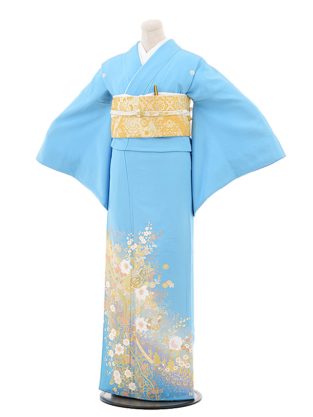 色留袖レンタル676桂由美 水色ﾚｰｽ花 | 着物レンタルの京都かしいしょう