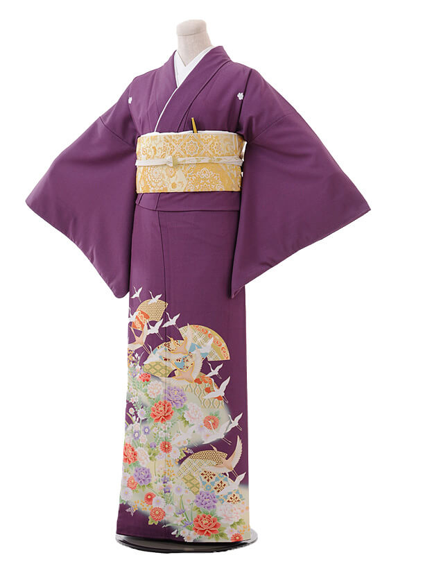 色留袖レンタル700紫地扇に飛鶴