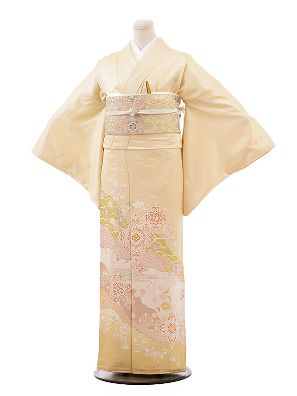 色留袖レンタル 709 ﾍﾞｰｼﾞｭ色 華紋 | 着物レンタルの京都かしいしょう