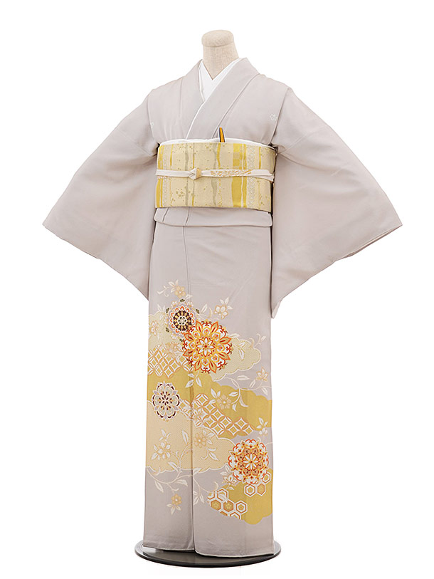 色留袖レンタル 727 ｸﾞﾚｰ 正倉院紋様 金彩 雲取 | 着物レンタルの京都 