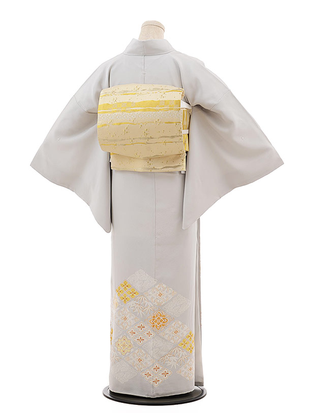 色留袖レンタル 729 ｸﾞﾚｰ 菱柄 金彩 華紋 | 着物レンタルの京都かしい