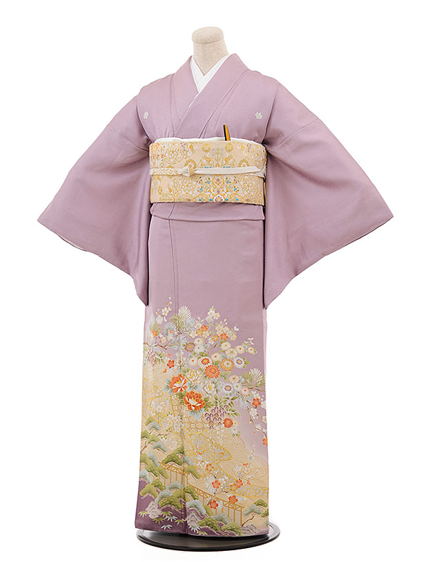 色留袖レンタル 730 紫 松菊藤 ぼたんに流水 | 着物レンタルの京都かしいしょう