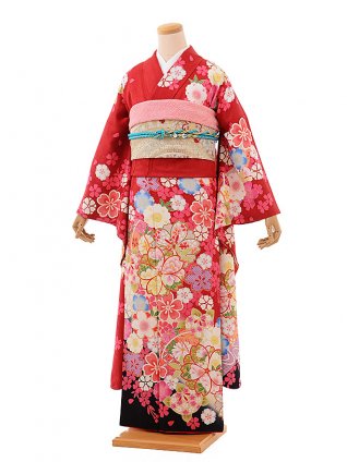 振袖レンタル548赤桜模様 | 着物レンタルの京都かしいしょう