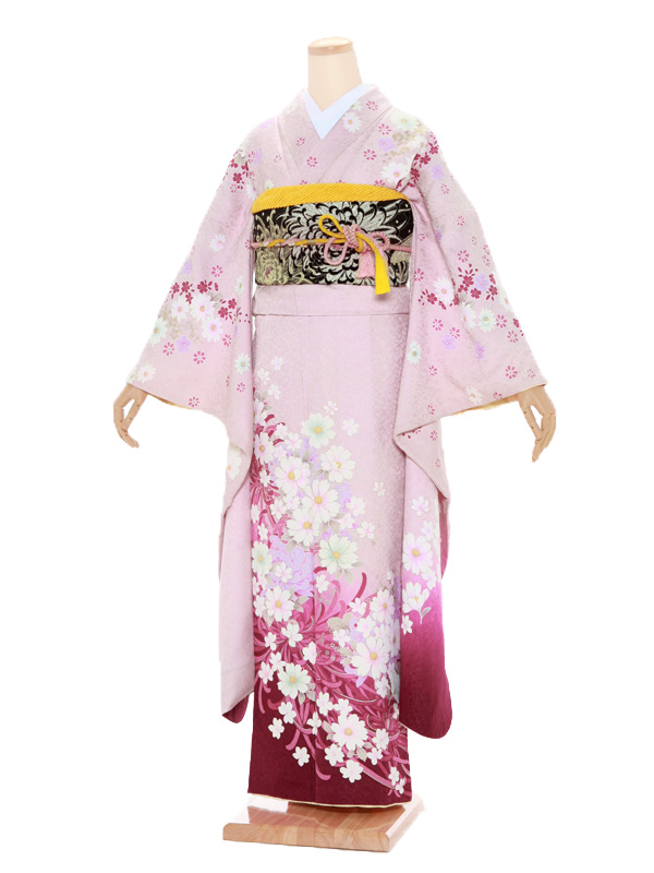振袖レンタル574ピンク地裾赤紫 | 着物レンタルの京都かしいしょう